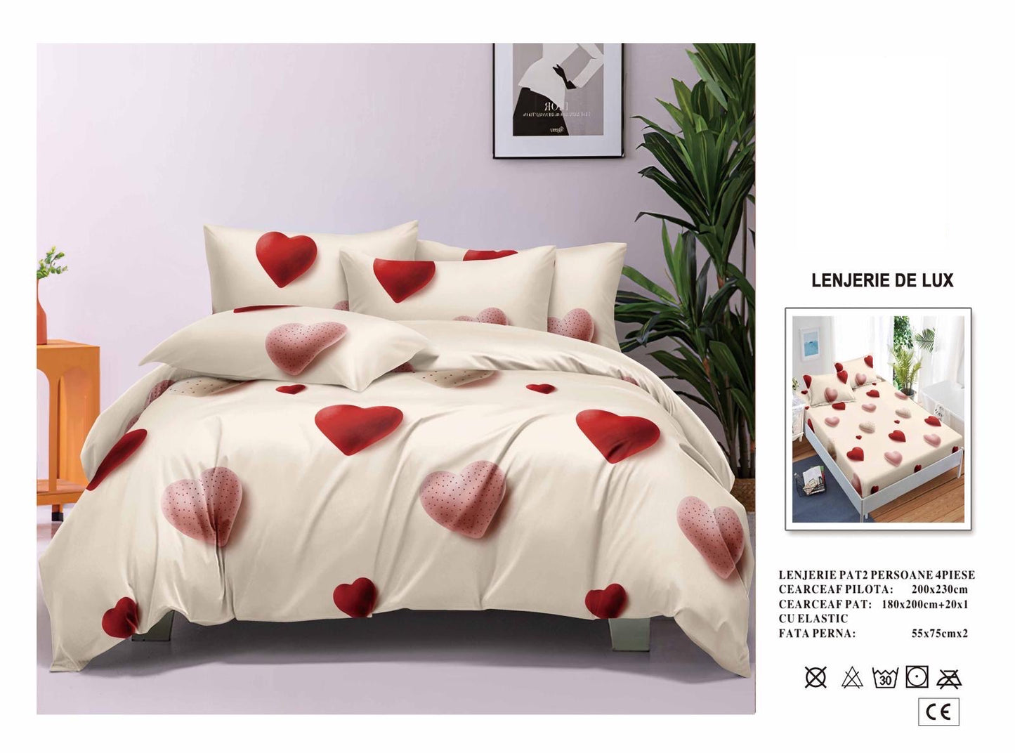 Lenjerie Luxury din Satin, 4 piese, cearșaf cu elastic