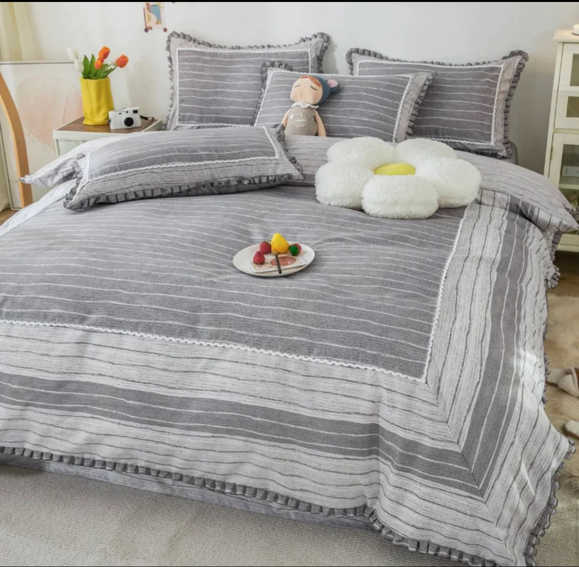 Lenjerie din Bumbac Fin 4 Piese cu volane