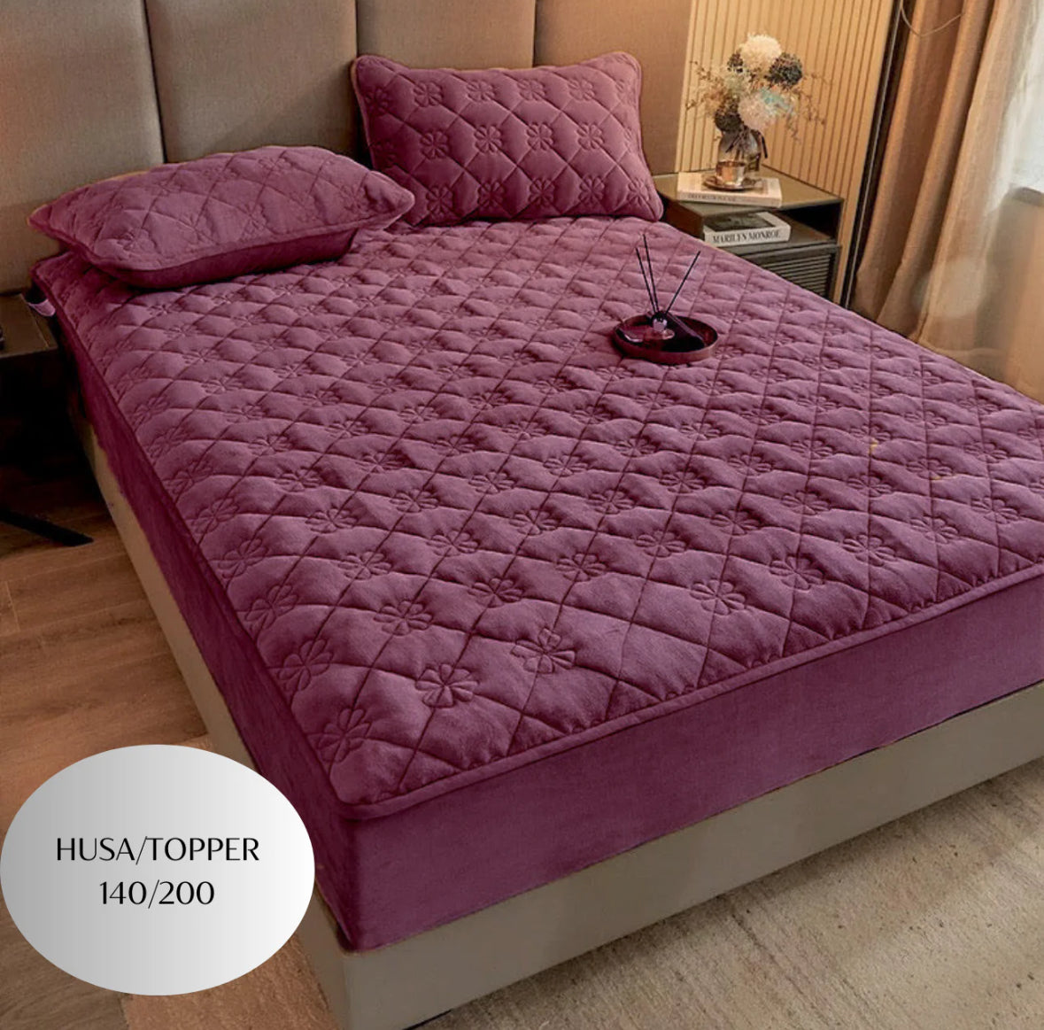 Topper 140/200 pentru saltea cu elastic,+2 fete de perna