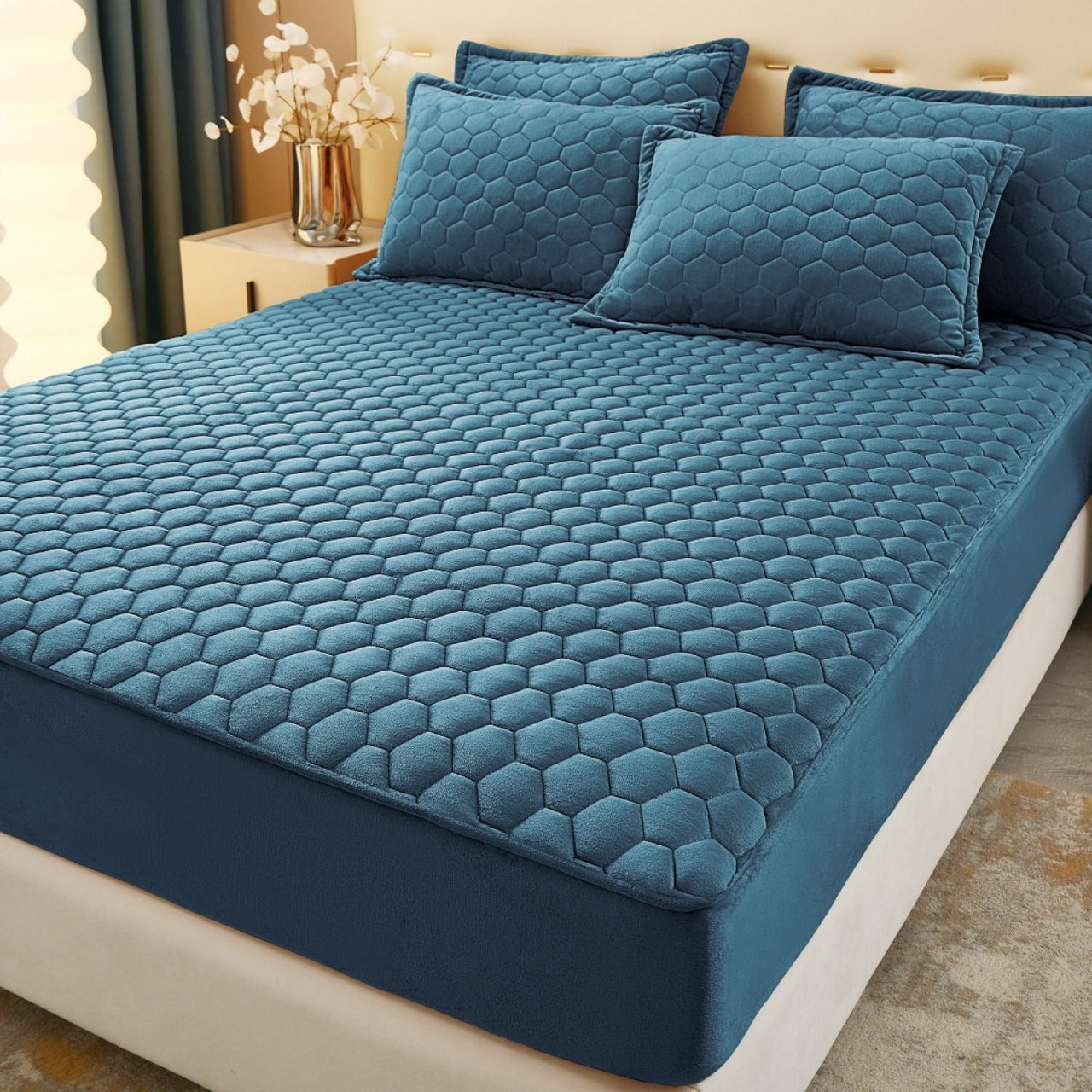 Topper 180/200 pentru saltea cu elastic,+2 fete de perna 