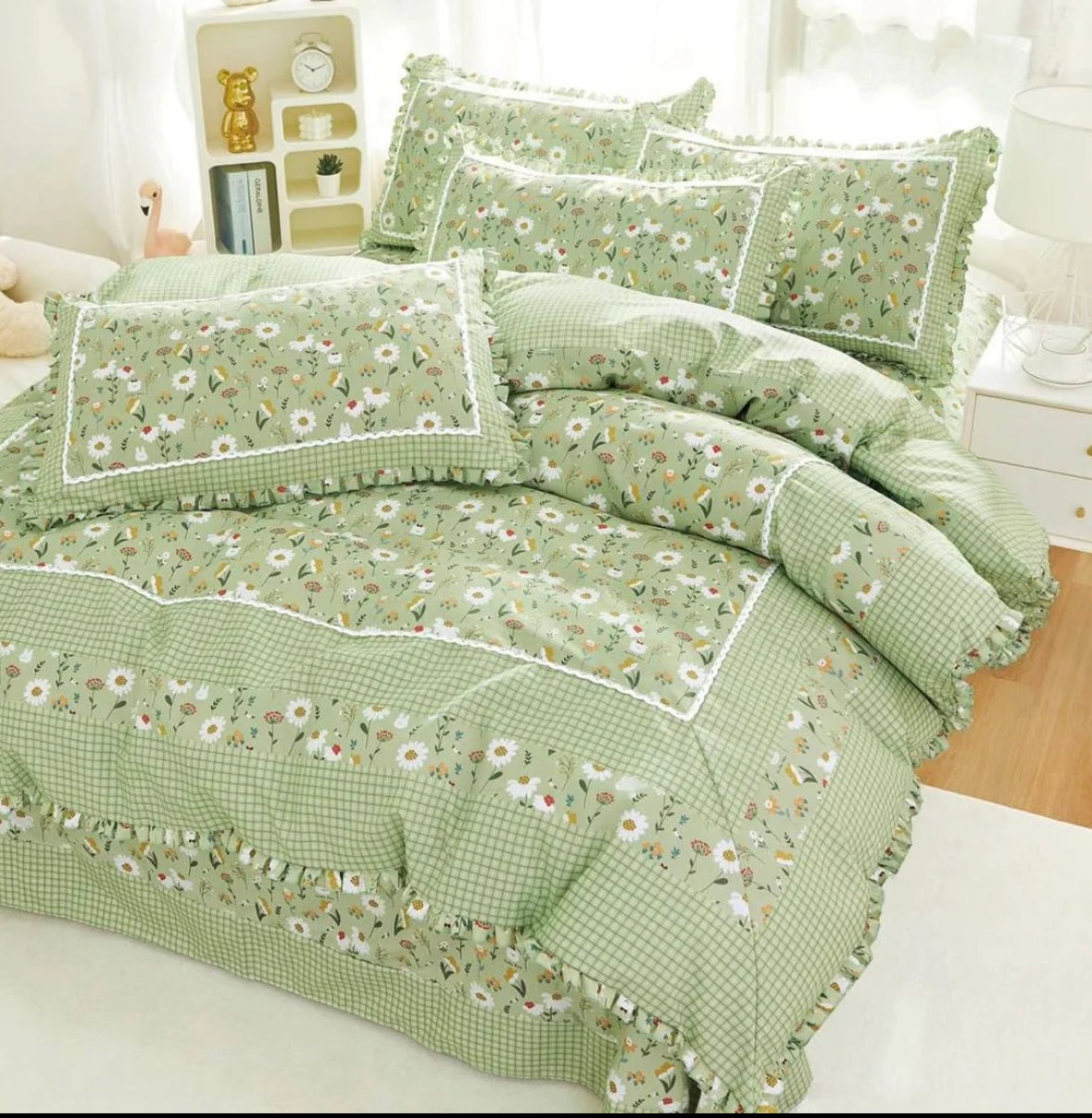 Lenjerie din Bumbac Fin 4 Piese cu volane