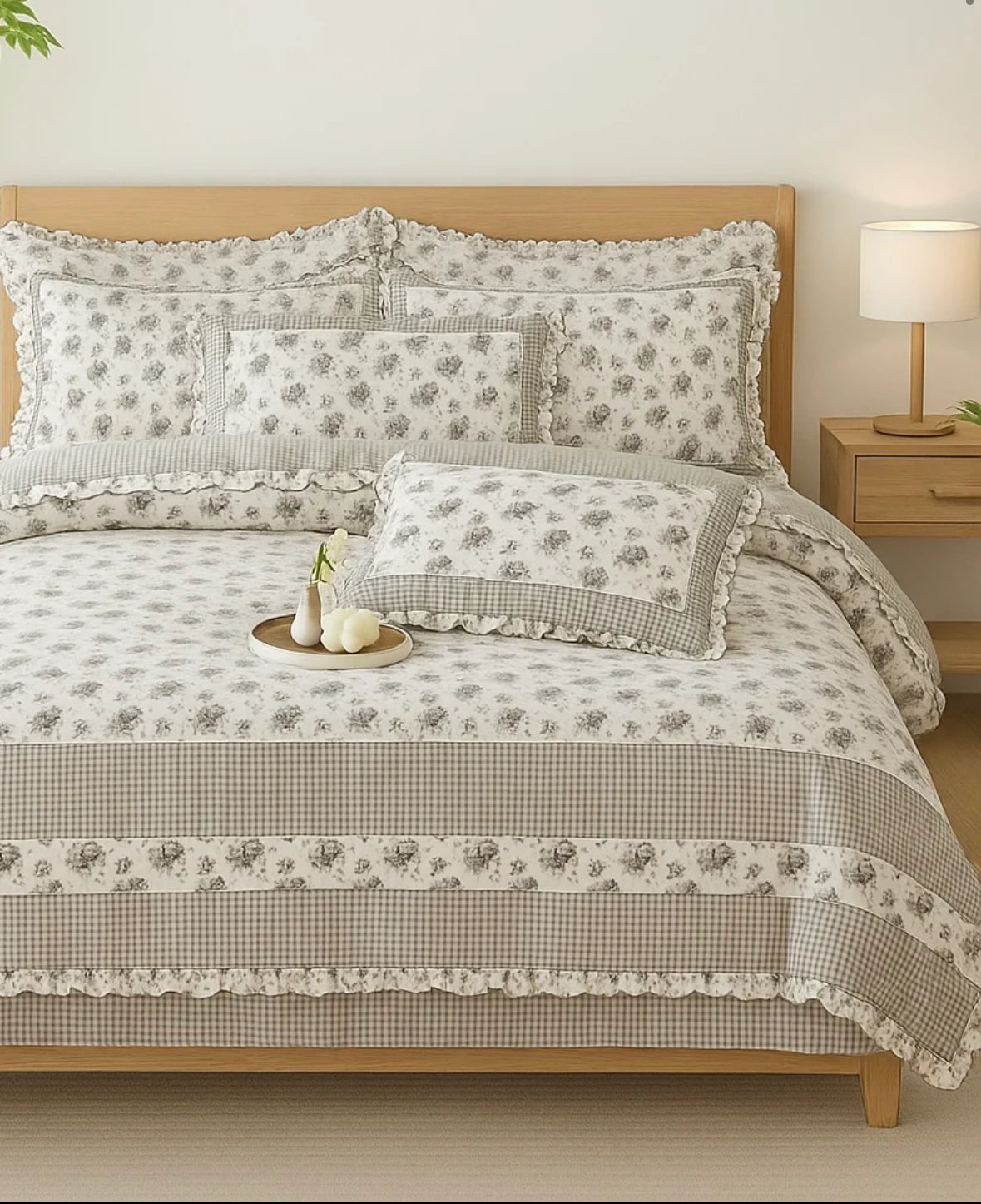 Lenjerie din Bumbac Fin 4 Piese cu volane