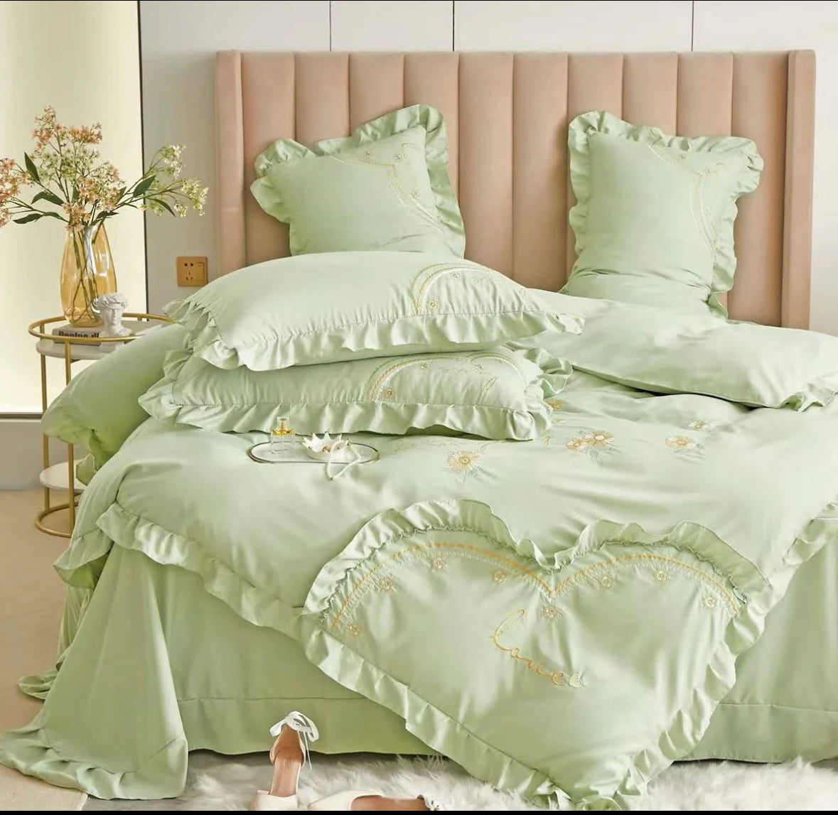 Lenjerie din Bumbac Fin 4 Piese cu volane