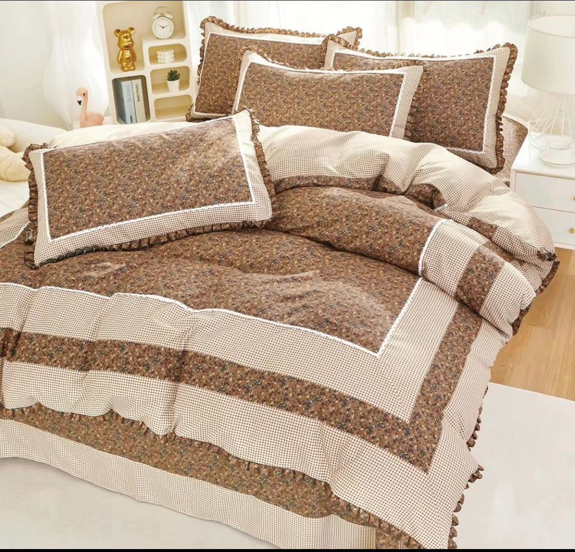 Lenjerie din Bumbac Fin 4 Piese cu volane