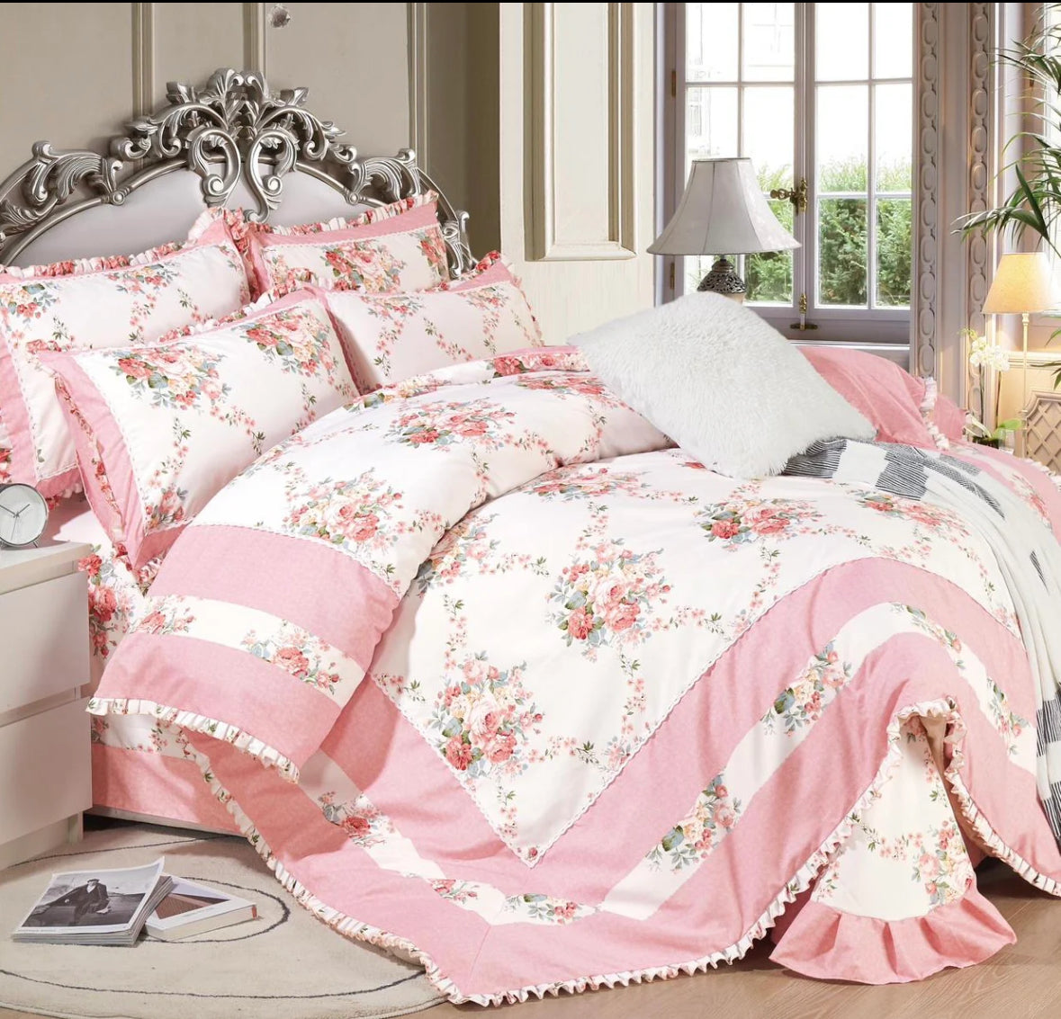 Lenjerie din Bumbac Fin 4 Piese cu volane