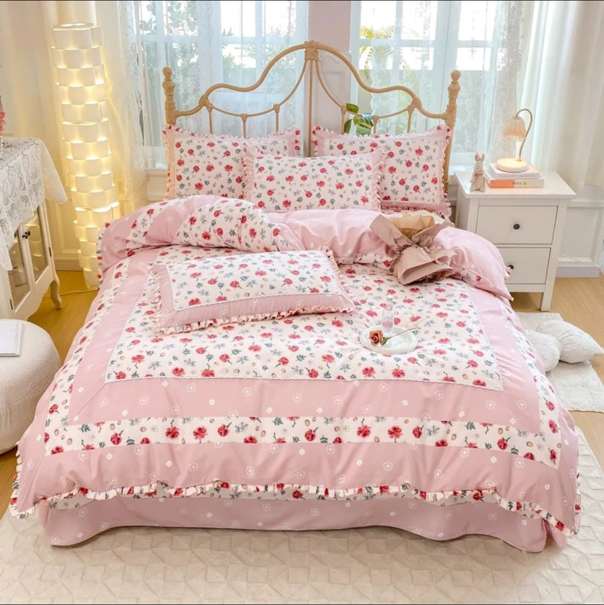 Lenjerie din Bumbac Fin 4 Piese cu volane