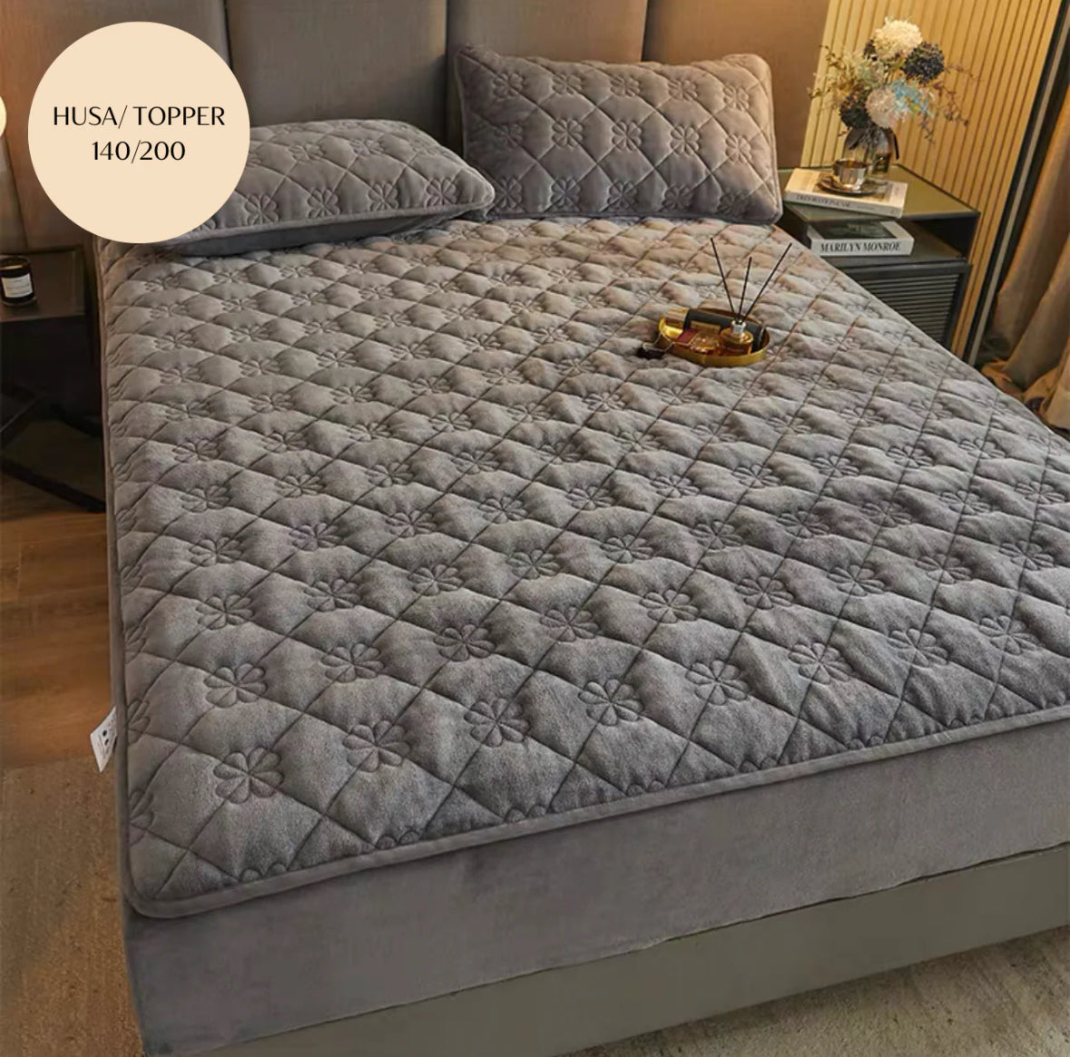 Topper 140/200 pentru saltea cu elastic+2 fete de perna