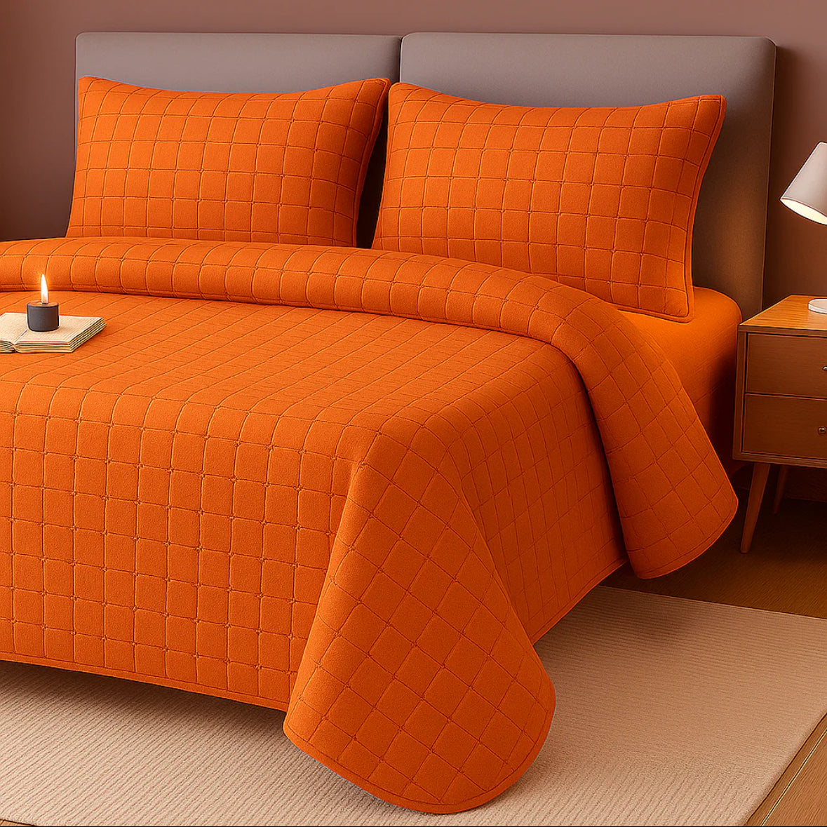 Set cuverturaportocaliu DeLux-Eleganta si confort pentru orice dormitor(4 piese)