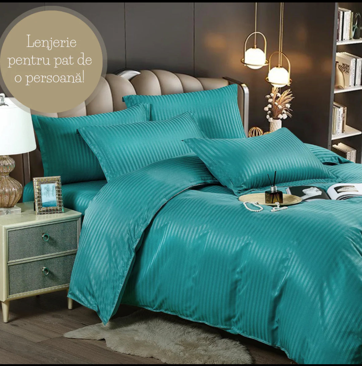 Lenjerie de pat o persoana,155/230 Damasc Deluxe,4 piese