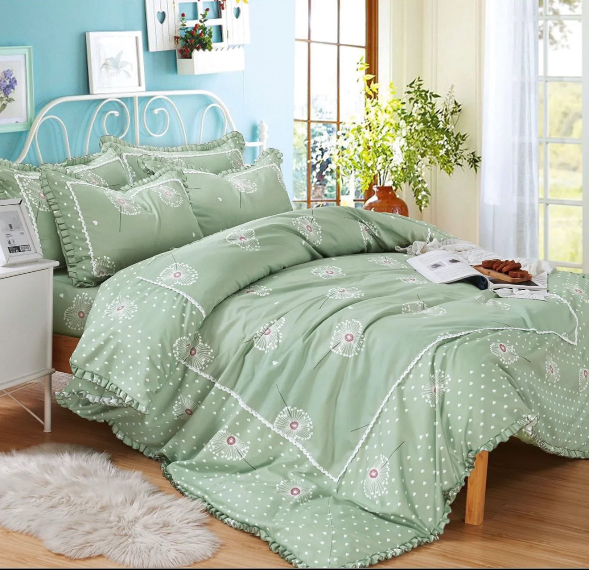 Lenjerie din Bumbac Fin 4 Piese cu volane