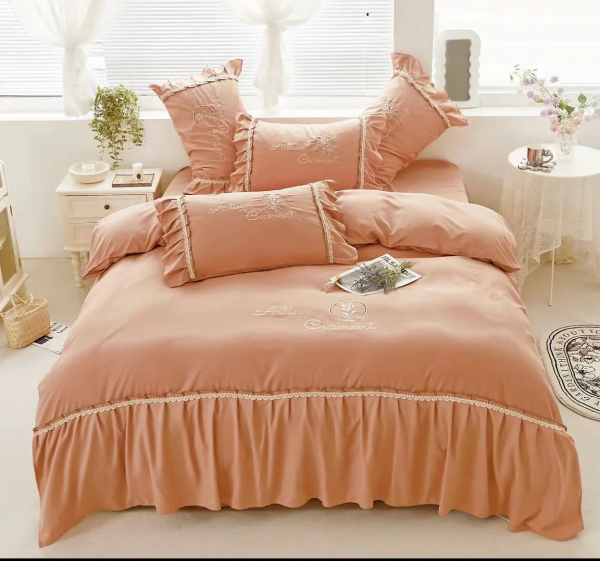 Lenjerie din Bumbac Fin 4 Piese cu volane