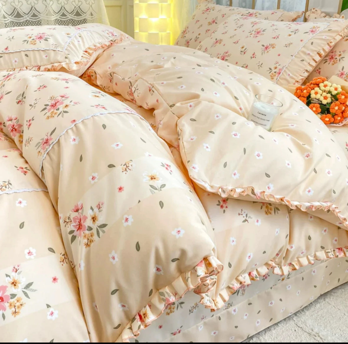 Lenjerie din Bumbac Fin 4 Piese cu volane