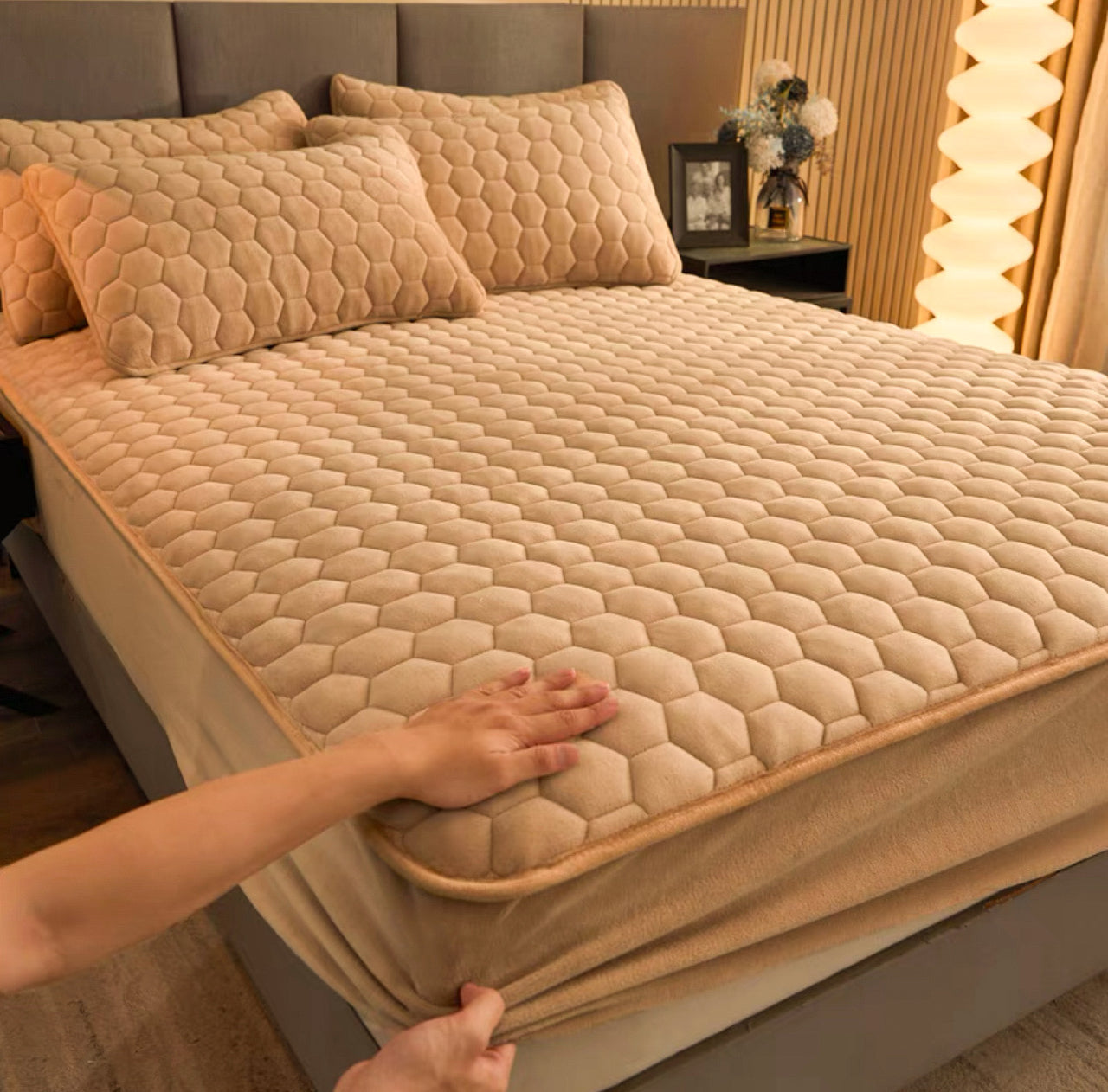 Topper 160/200 pentru saltea cu elastic,+2 fete de perna