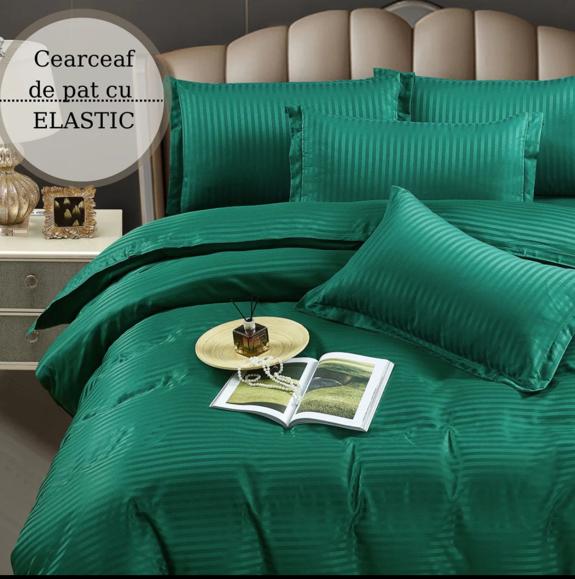 Lenjerie HoReCa,180/200,Damasc DeLux cu ELASTIC,6 piese