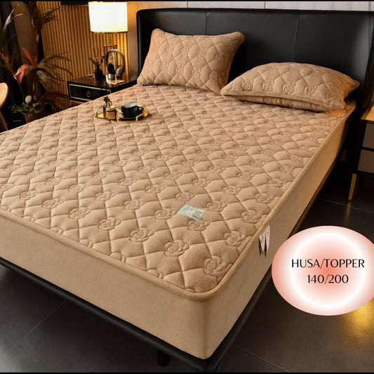 Topper 140/200 pentru saltea cu elastic,+2 fete de perna