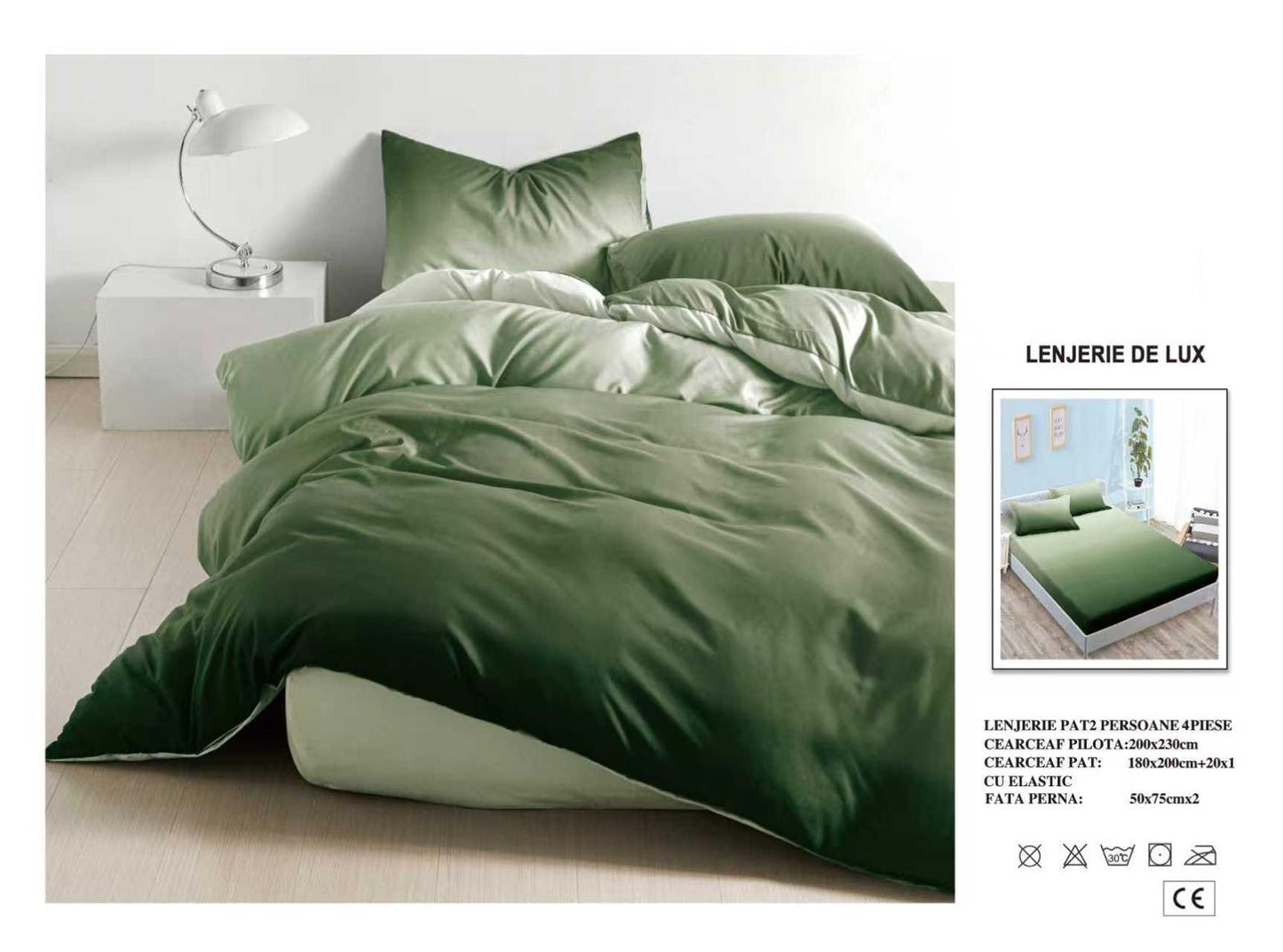 Lenjerie Luxury din Satin, 4 piese, cearșaf cu elastic