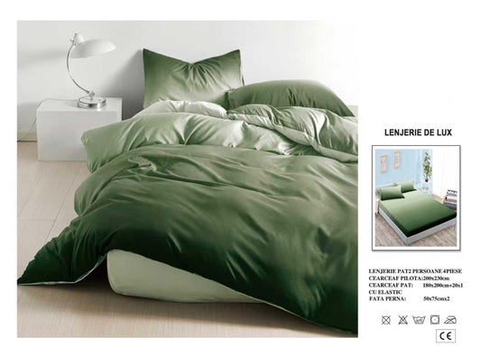 Lenjerie Luxury din Satin, 4 piese, cearșaf cu elastic