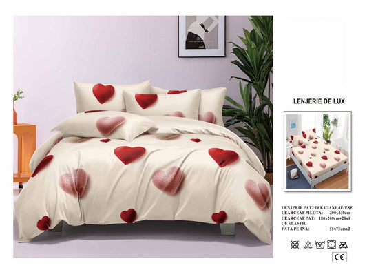 Lenjerie Luxury din Satin, 4 piese, cearșaf cu elastic