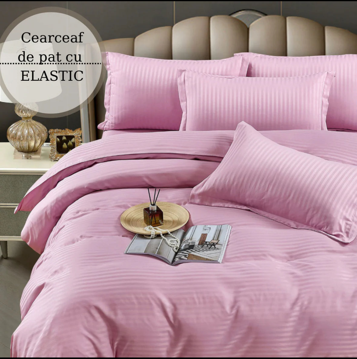 Lenjerie HoReCa,180/200,Damasc DeLux cu ELASTIC,6 piese