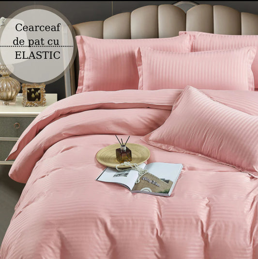 Lenjerie HoReCa,180/200,Damasc DeLux cu ELASTIC,6 piese