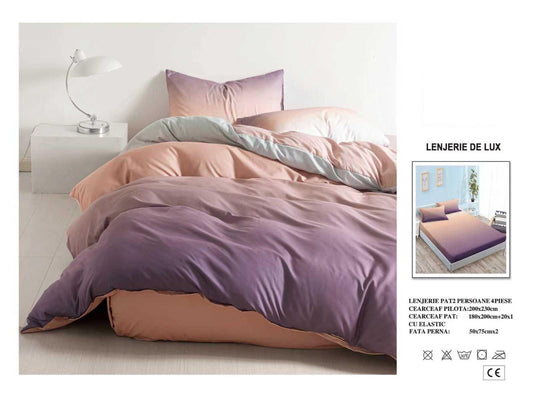 Lenjerie Luxury din Satin, 4 piese, cearșaf cu elastic