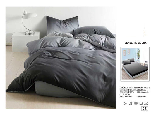 Lenjerie Luxury din Satin, 4 piese, cearșaf cu elastic