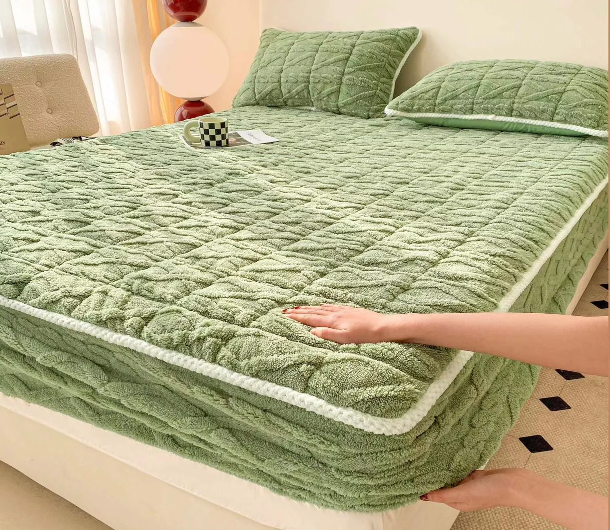 Husa/Topper saltea cu elastic,verde 160x200cm