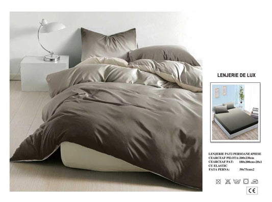 Lenjerie Luxury din Satin, 4 piese, cearșaf cu elastic