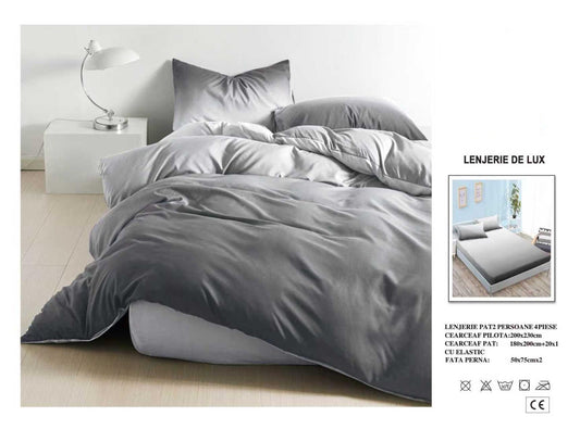 Lenjerie Luxury din Satin, 4 piese, cearșaf cu elastic