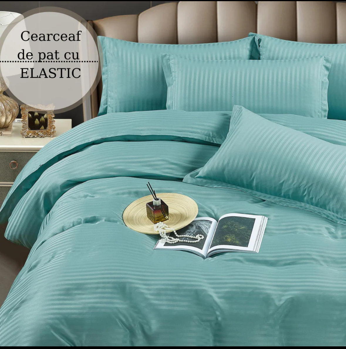 Lenjerie HoReCa,180/200,Damasc DeLux cu ELASITC,6 piese