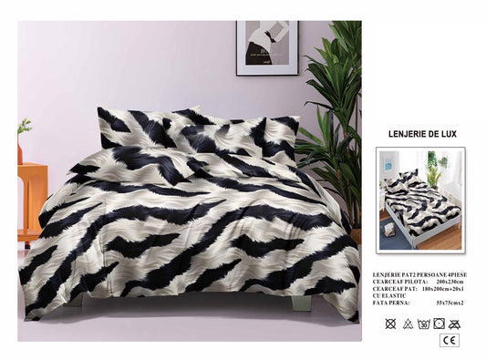 Lenjerie Luxury din Satin, 4 piese, cearșaf cu elastic