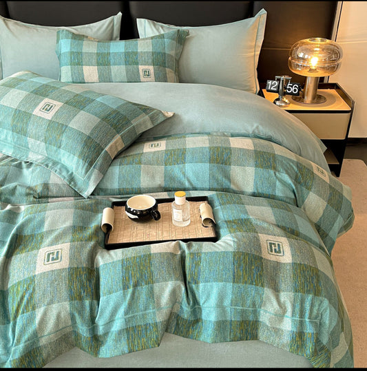 Accente geometrice-Set Lenjerie de Pat 6 Piese Moale si Confortabil