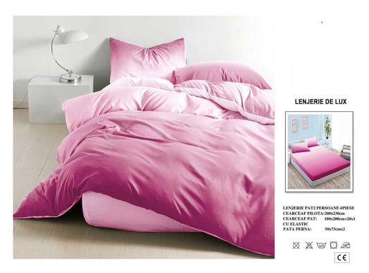 Lenjerie Luxury din Satin, 4 piese, cearșaf cu elastic
