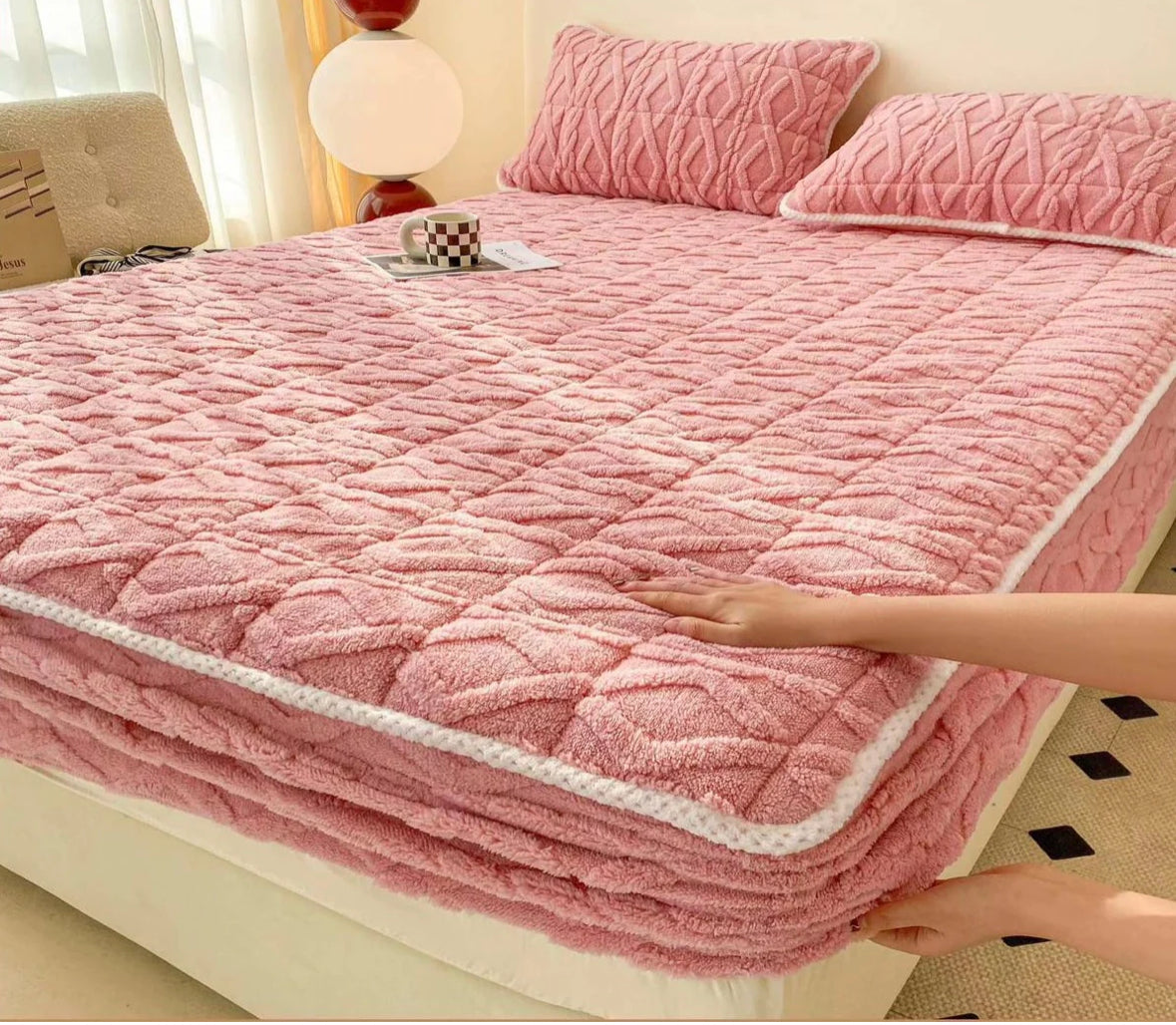 Husa/Topper saltea cu elastic,roz pudra,160x200