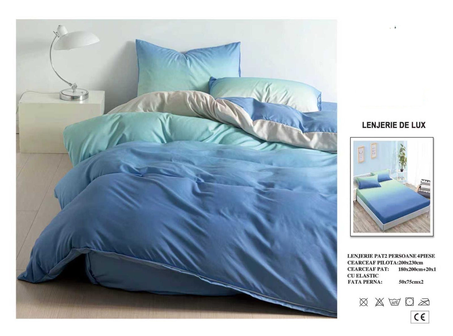 Lenjerie Luxury din Satin, 4 piese, cearșaf cu elastic