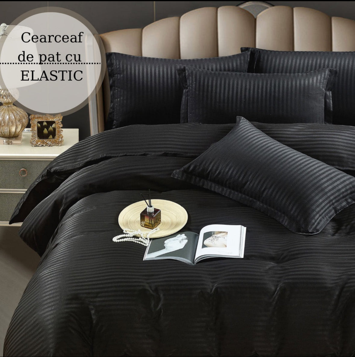 Lenjerie HoReCa,180/200,Damasc DeLux cu ELASTIC,6 piese