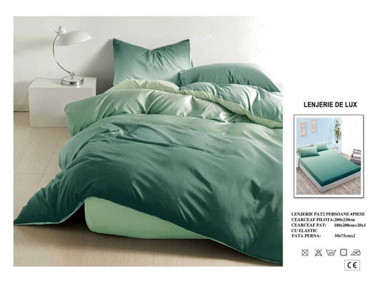 Lenjerie Luxury din Satin, 4 piese, cearșaf cu elastic