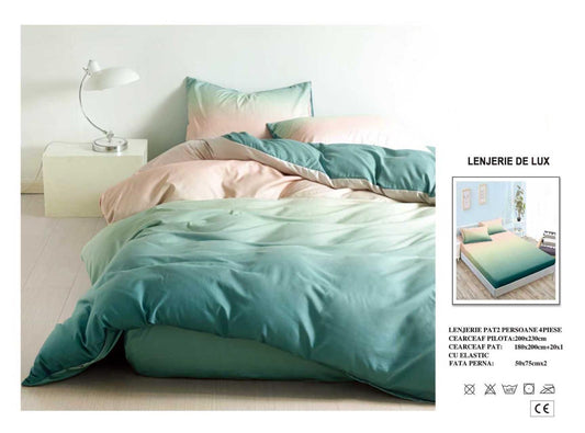 Lenjerie Luxury din Satin, 4 piese, cearșaf cu elastic