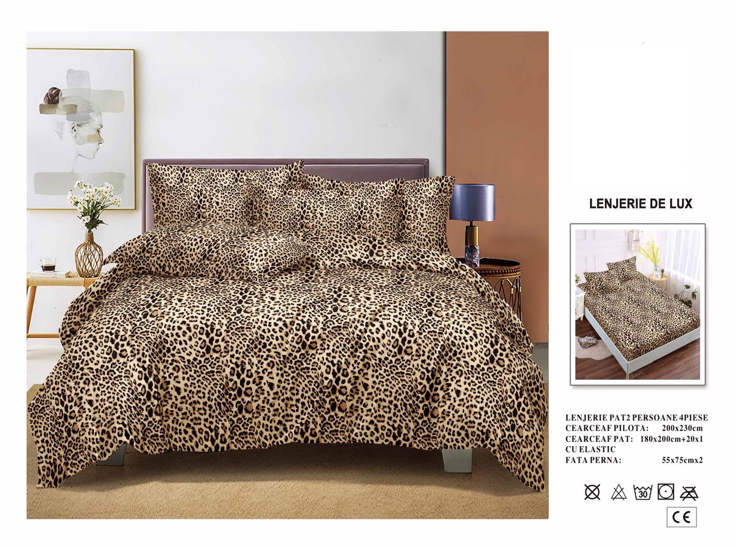 Lenjerie Luxury din Satin, 4 piese, cearșaf cu elastic
