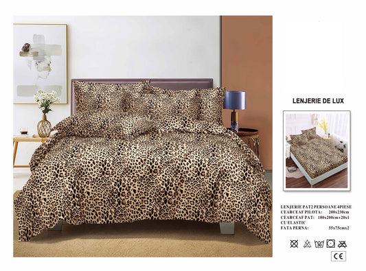 Lenjerie Luxury din Satin, 4 piese, cearșaf cu elastic