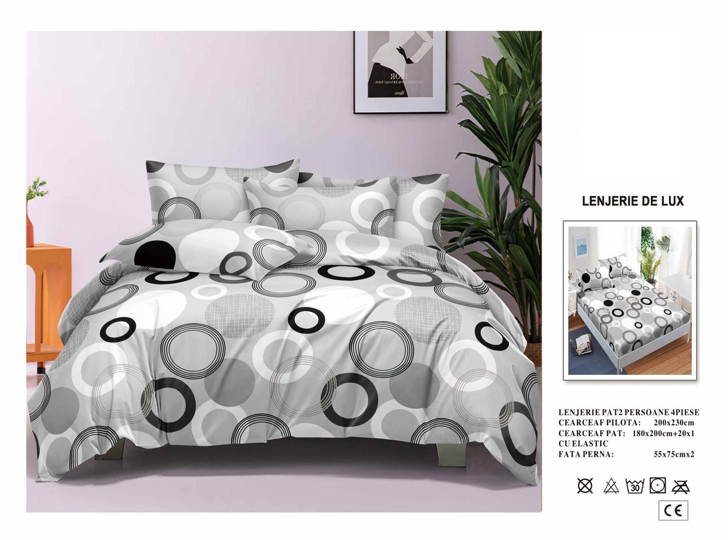 Lenjerie Luxury din Satin, 4 piese, cearșaf cu elastic