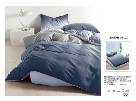 Lenjerie Luxury din Satin, 4 piese, cearșaf cu elastic