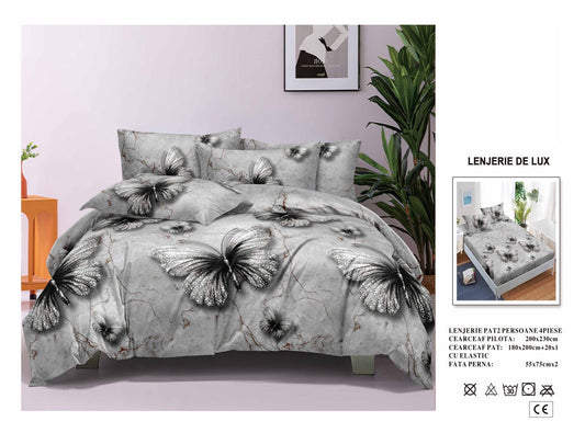 Lenjerie Luxury din Satin, 4 piese, cearșaf cu elastic