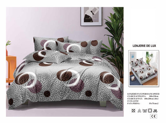 Lenjerie Luxury din Satin, 4 piese, cearșaf cu elastic