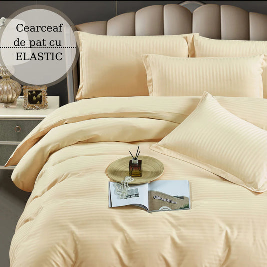 Lenjerie HoReCa,180/200,Damasc DeLux cu ELASTIC,6 piese