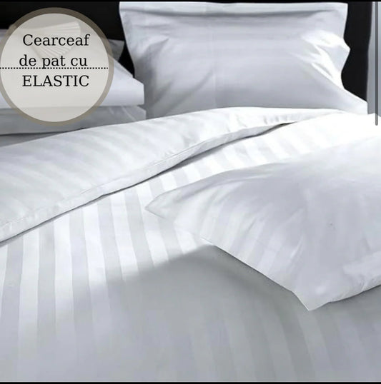 Lenjerie HoReCa,180/200,Damasc DeLux cu ELASTIC,dunga lata,6 piese