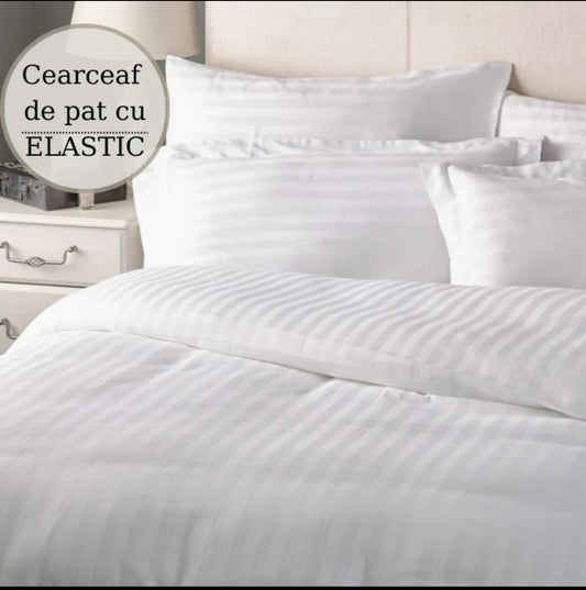 Lenjerie pat dublu,180/200,Damasc Finetat DeLux cu ELASTIC,6 piese