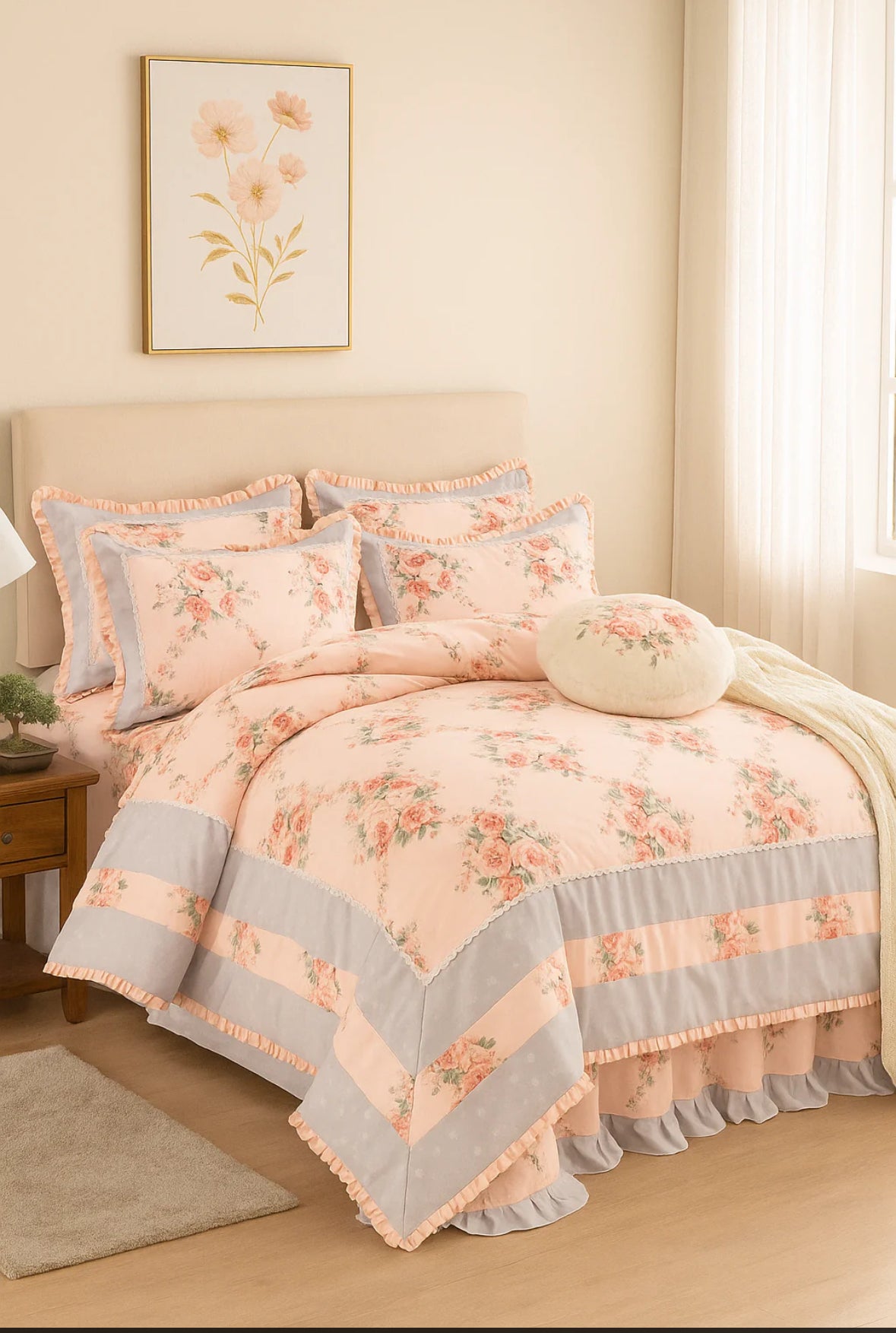 Lenjerie din Bumbac Fin 4 Piese cu volane