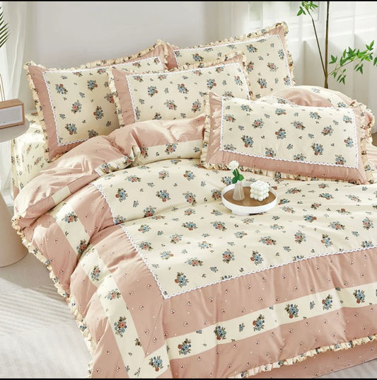 Lenjerie din Bumbac Fin 4 Piese cu volane