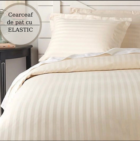 Lenjerie pat dublu DAMASC,Damasc DeLuxe cu ELASTIC,6 piese